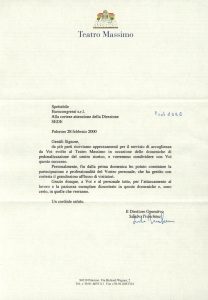 Attestazione della Fondazione Teatro Massimo